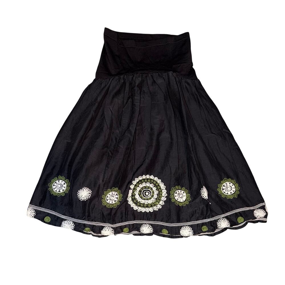 A Pea in the Pod Maternity Embroidered Boho Knee Length Skirt Silk Cotton M